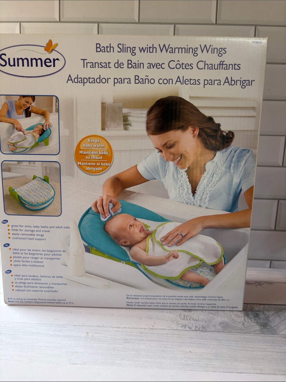 Summer Bath Sling with Warming Wings in Turquoise and White